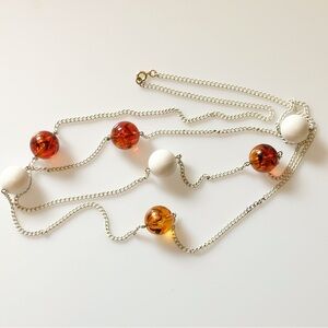 MCM Vintage Acrylic Tortoiseshell Faux Bakelite Bead Necklace Long Chain Jewelry